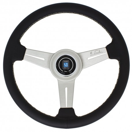 Nardi Classic Steering Wheel - Leather with Satin Spokes & Grey Stitching - 330mm