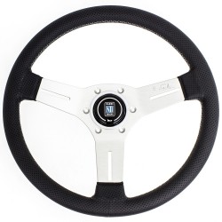 Nardi Competition Steering Wheel - Leather with Satin Spokes & Grey Stitching - 330mm