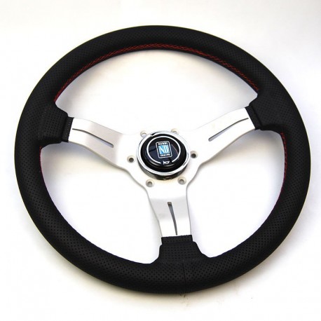 Nardi Deep Corn Steering Wheel - Perforated Leather with Satin Spokes & Red Stitching - 330mm